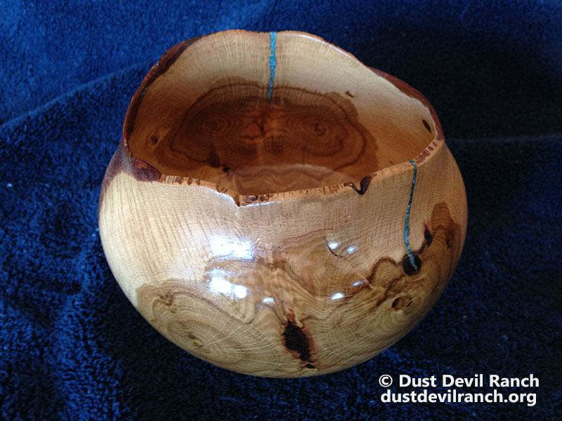 Oak Turned Bowl with Turquoise Inlay