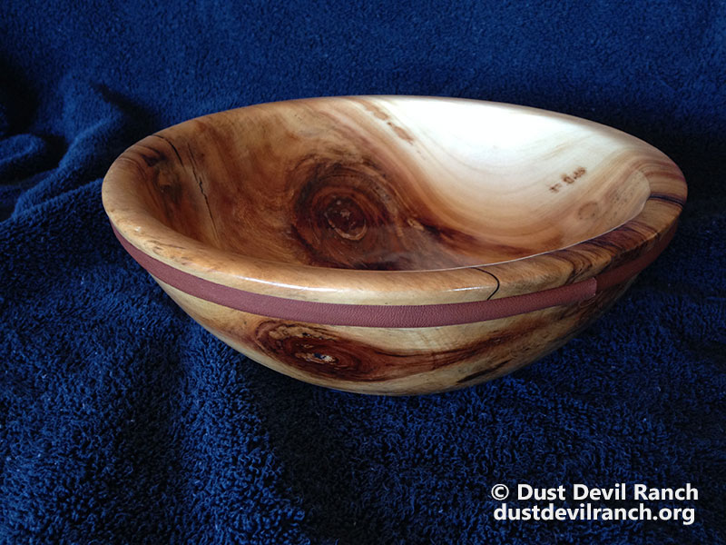 Aspen Wood Turned Bowl with Leather Band